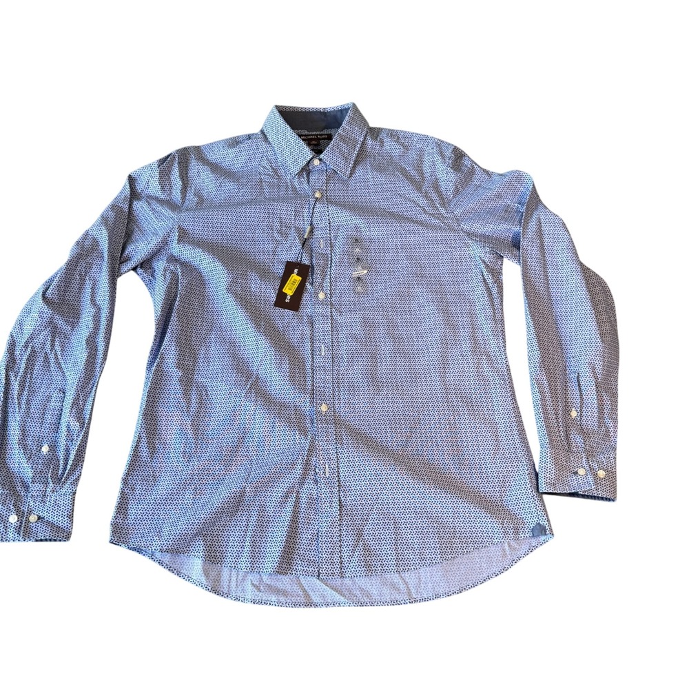 Michael Kors Mens XL Slim Fit Blue White Paisley Long Sleeve Button Down Shirt